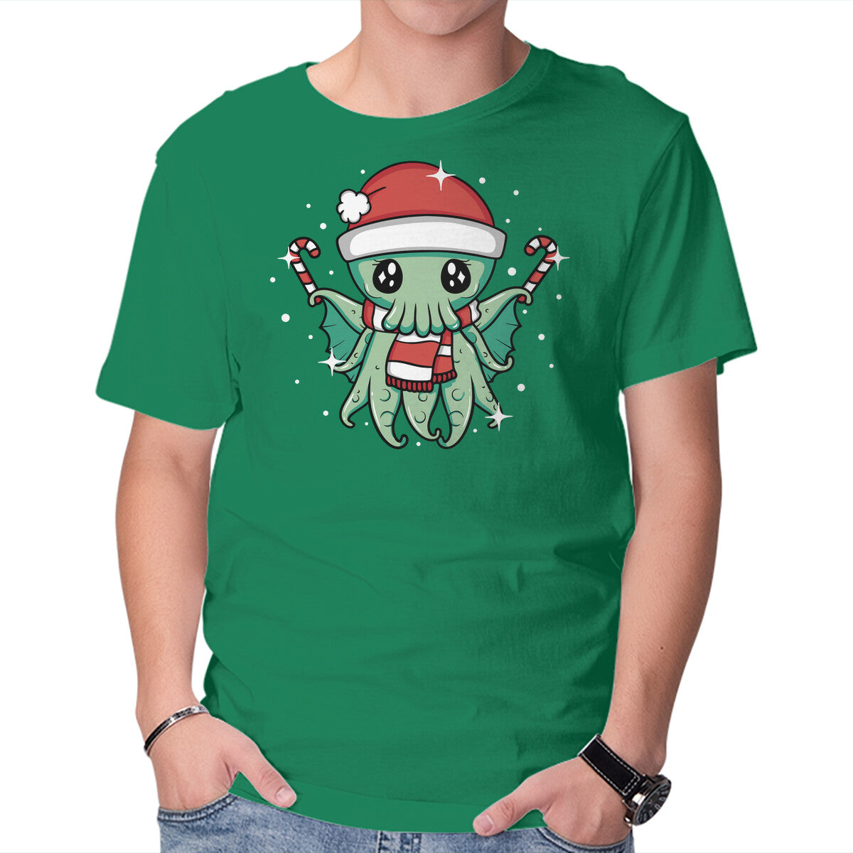Unisex Crew Neck T-Shirt Christmas Cthulhu Graphic Short Sleeve Casual Tee M