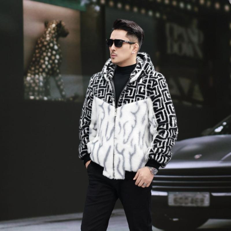 Men S Thick Warm Faux Mink Fur Hooded Jacket Winter Outerwear For Men