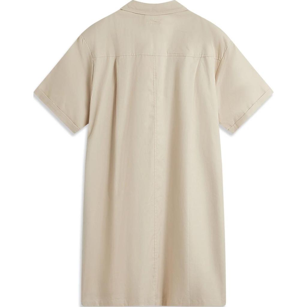 Li-Ning Solid Color Single-Breasted Polo Short Sleeve Dress Women Dresses Oxford-Brown ASKU256-2