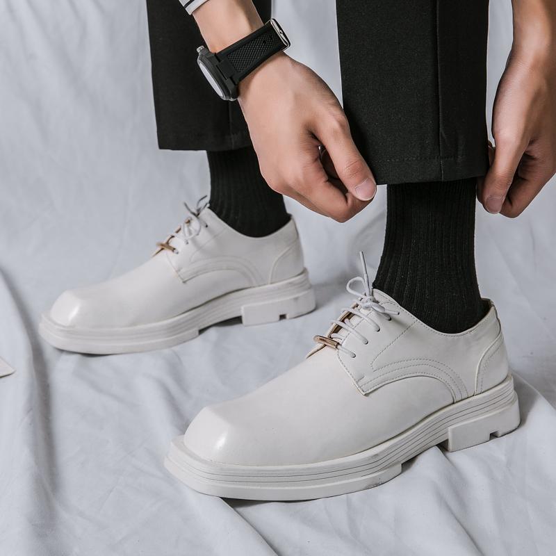 Spring 2024 New Business Platform Leather Shoe Black White Casual Shoes Classic Oxfords Dress Shoe Thick Sole Formal Party Shoes