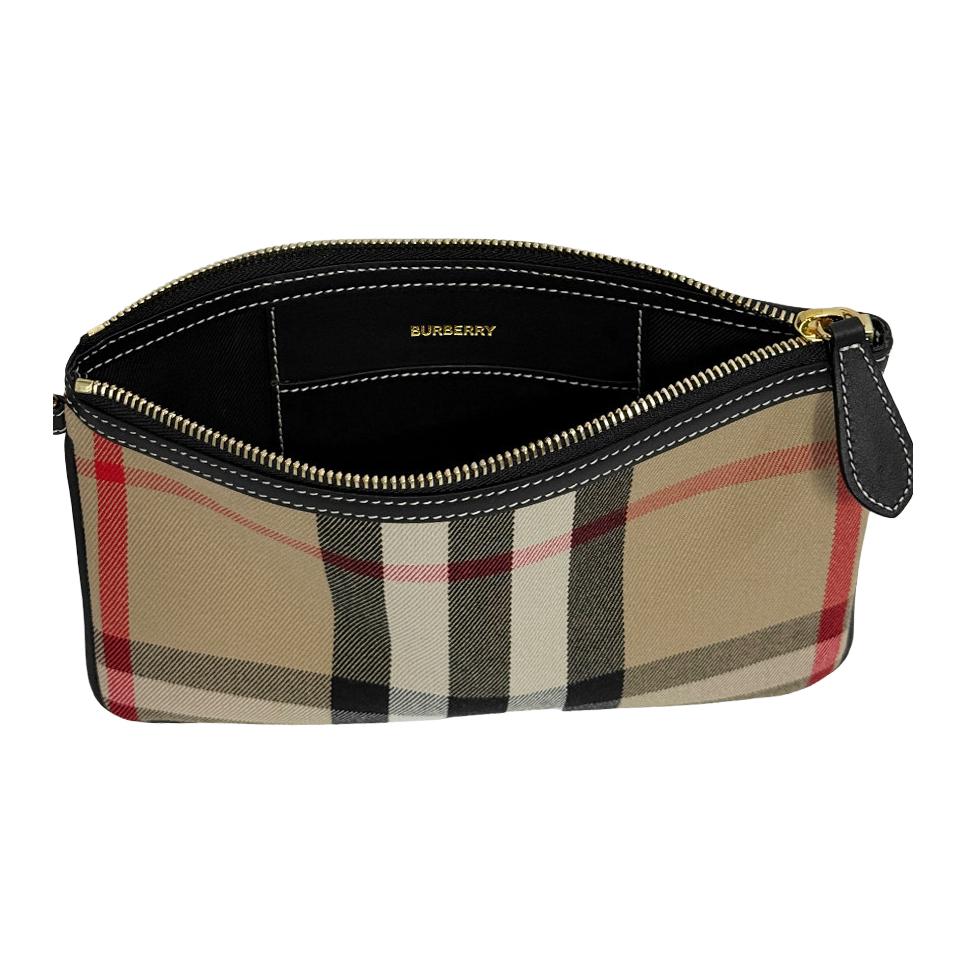 Burberry Nuova Busta in Pelle Peyton Check Color Block da Donna Busta Beige Marrone 81092751