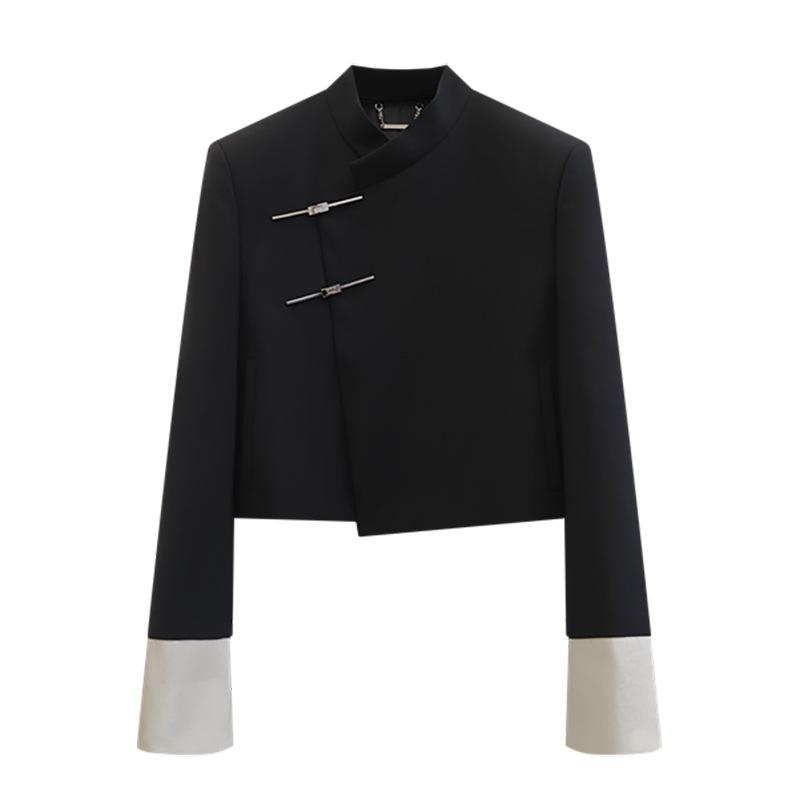 [Clearance, no refunds] New Chinese Style Wool Suit Jacket with Color-Matched Design and Buttoned Skirt