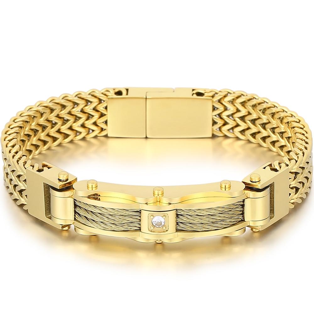 Luxury Bracelet for Men Gold Color 12MM Wide Stainless Steel Square Franco Link Chain Men's Wrist Bracelets with Magnet Clasp