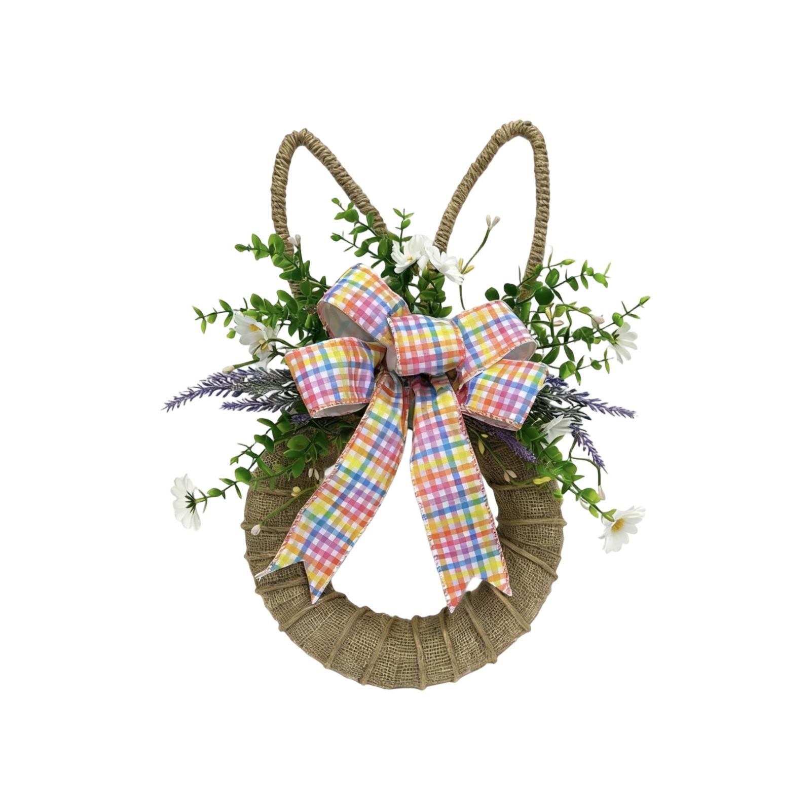 

Пасхальный плетеный кролик из ротанга, искусственный цветок, зеленое растение, кролик, весенний венок из искусственных цветов, подвеска на дверь, праздничное украшение для двери