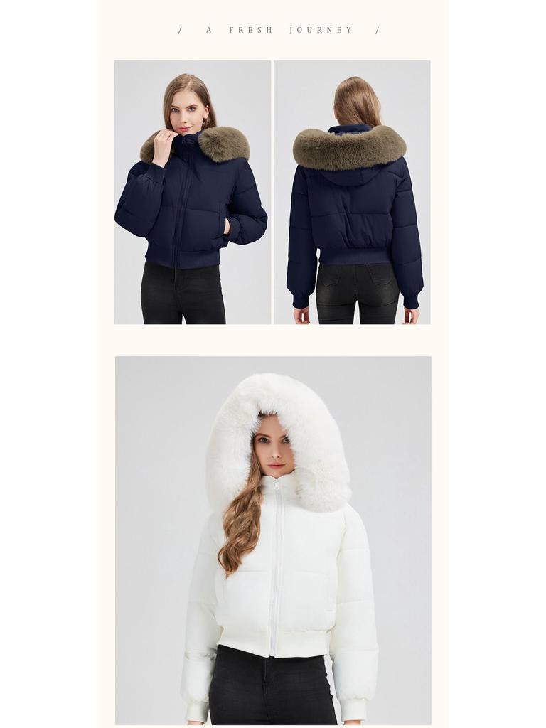 European & American Design Hooded Fur Collar Women's Winter Coat 2025: Short Style Cotton Jacket