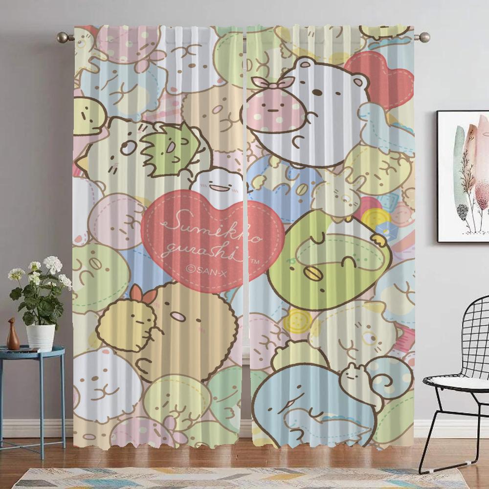 Modern Living Room Curtains 2 Pieces Sumikko Gurashi Home Interior Curtains for Camera Window Curtain Tulle for Bedroom Shades