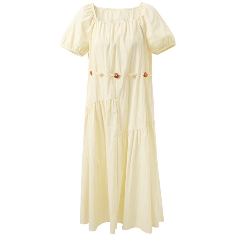 Sancai 2026 Summer Square Neck Pleated A-Line Maxi Dress