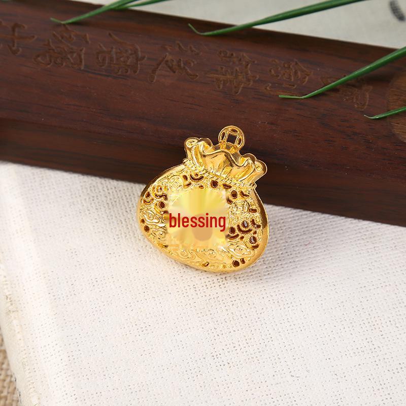Ancient Fasha Golden Blessing Money Bag Keychain Pendant Necklace - Color-Preserving Alloy