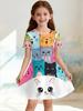 Girl Clothes Cartoon Cat Graphic Printed Girls' Princess Dress Summer Casual Dress for Girls Outfit O-Neck Birthday Gift Clothes