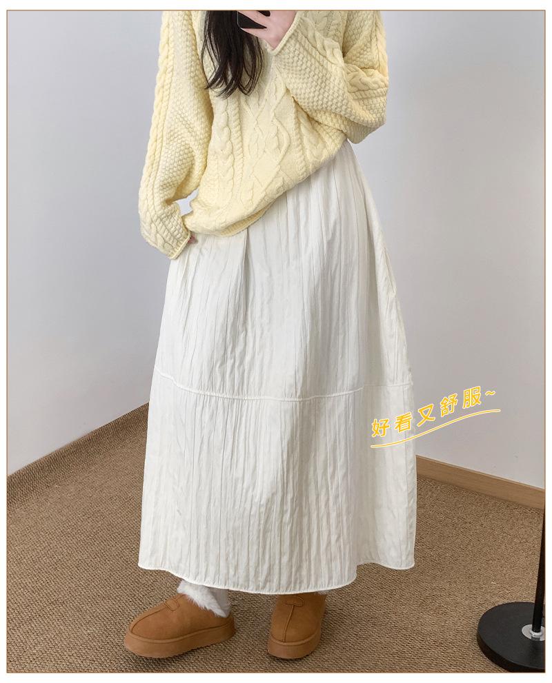 Women's High-Waisted Textured A-Line Mid-Length Skirt - Autumn/Winter Retro Pumpkin Fluffy Design