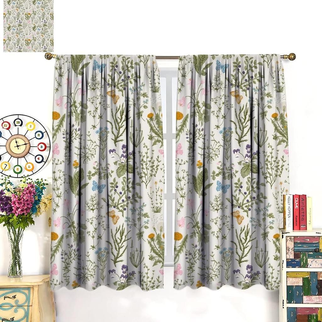 Floral Blackout Windows Curtains   Vintage Garden Plants Herbs Flowers Botanical Classic Design Art Curtains   for Living Room Bed