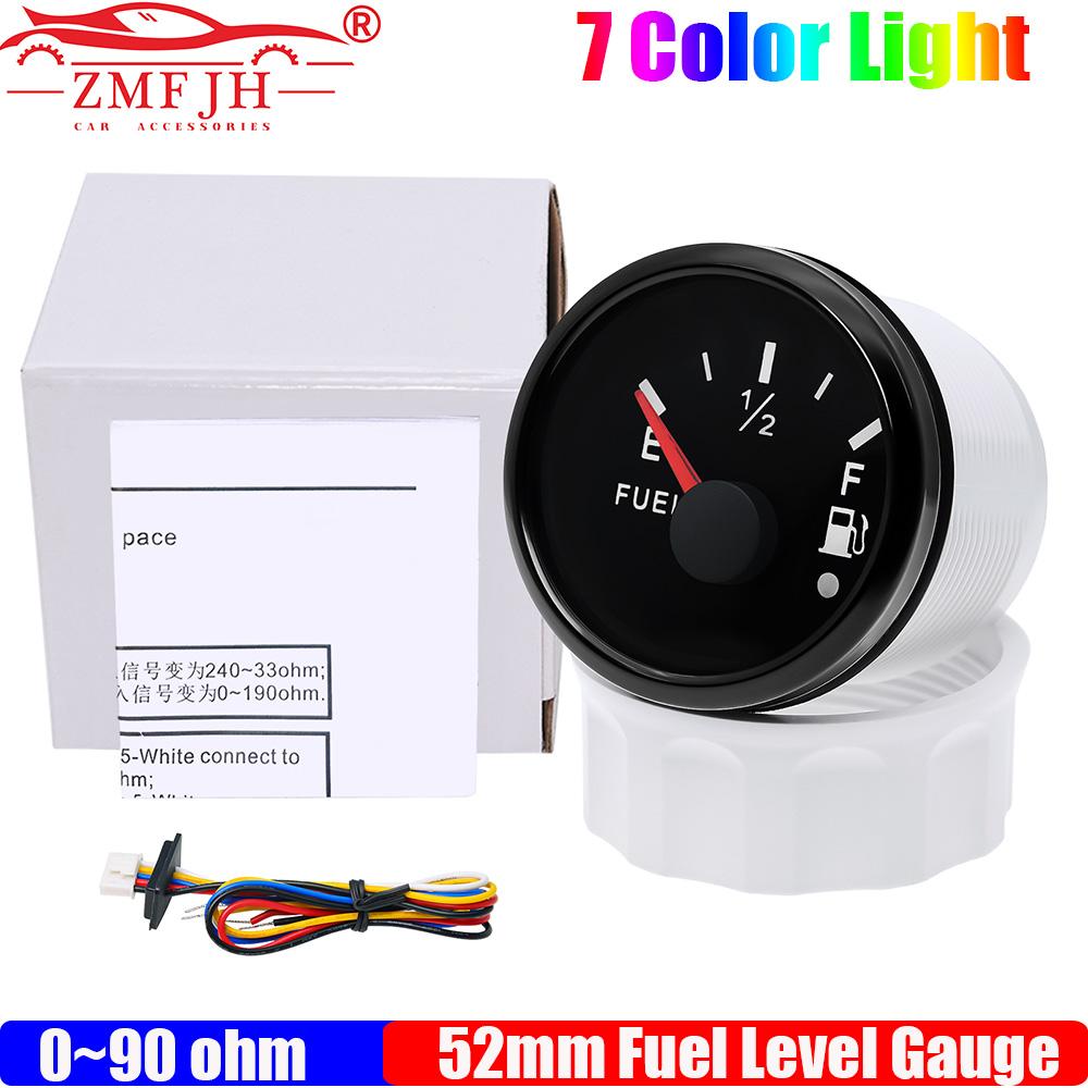 ZMFJH 0-90ohm 52MM Fuel Level Gauge with Warning 7 Color LED Fuel Level Sensor 100-550mm for Universal Auto Car Boat Yacht 12V24