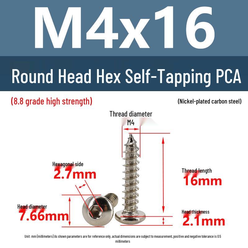 8.8 Grade Round Head Hex Socket Self-Tapping Screws M2-M4 Carbon Steel Bolts