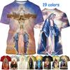 T-shirt Vierge Marie Impression 3D pour Hommes Été Manches Courtes Motifs Chrétiens Mère de Dieu T-shirts Hommes Décontractés Hauts