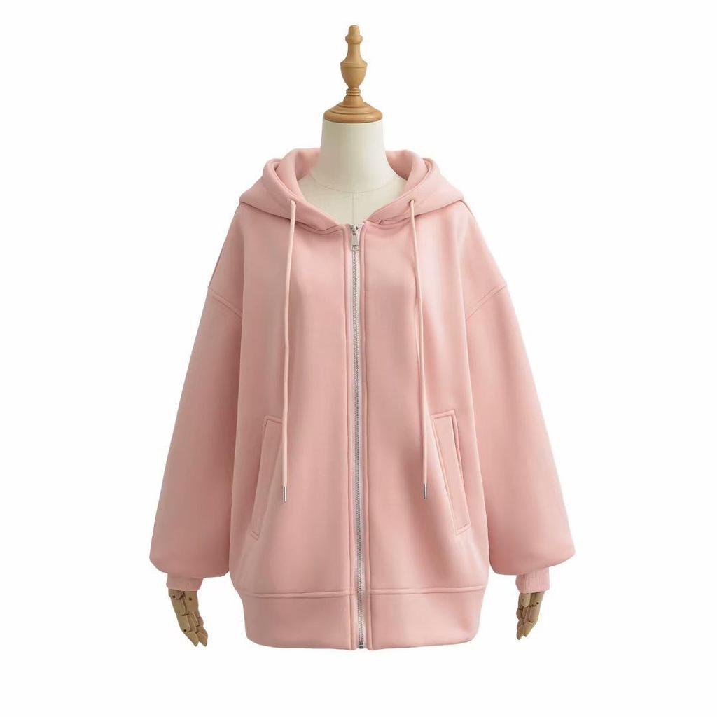 Women's Velvet Hooded Zip-Up Sweatshirt, 2023 New Oversized Slim-Fit Long-Sleeve Cardigan