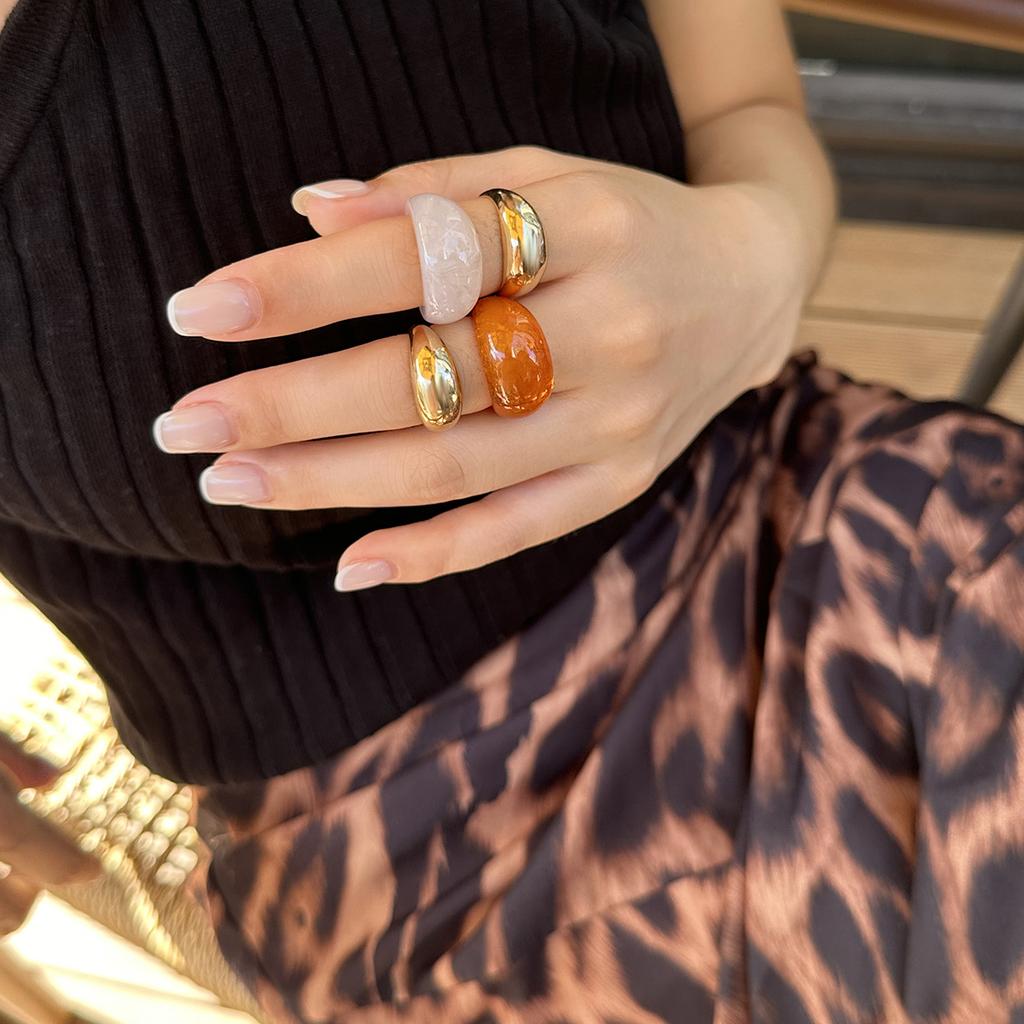 KunJoe 4Pcs/Set Vintage Smooth Water Drop Open Rings for Women Bohemia Colorful Resin Acrylic Round Joint Rings Design Jewelry