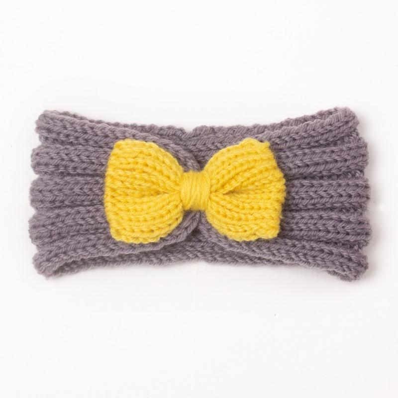 Autumn and winter warm children's contrasting color knitted wool hair accessories, baby solid color bow headscarf, baby headband