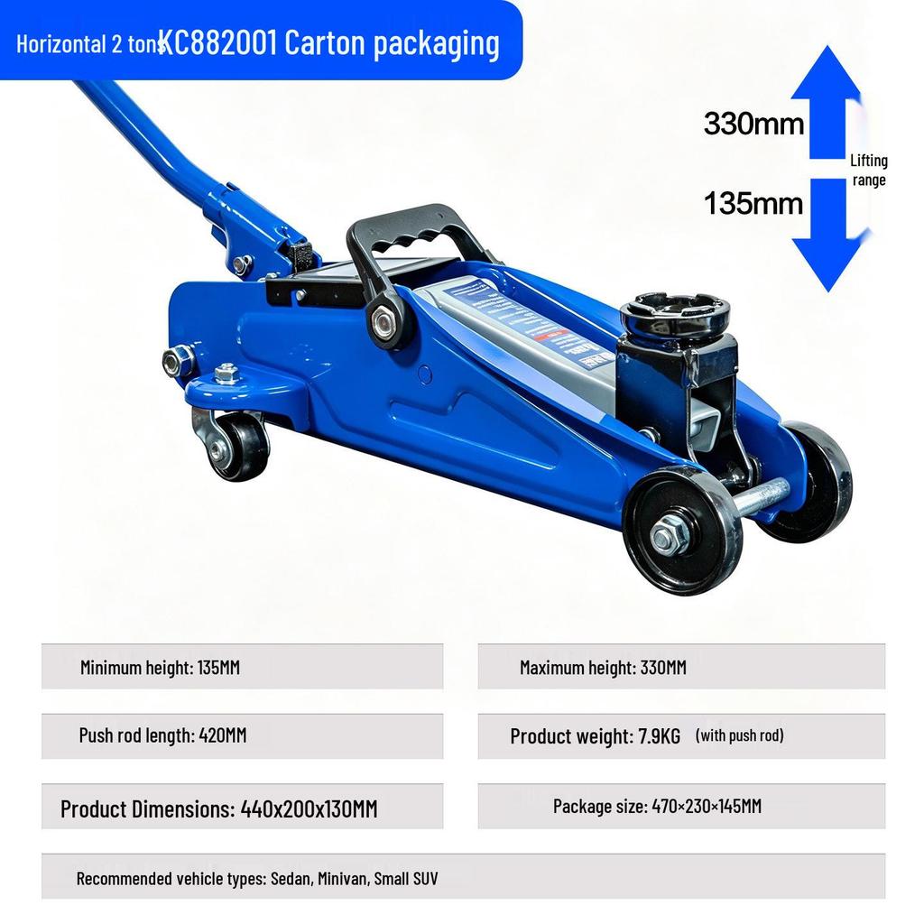 2-Ton Horizontal Hydraulic Car Jack for SUVs – 3T Tire Change Tool