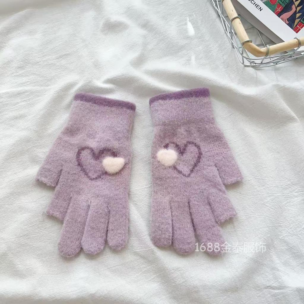 Love knitted gloves 25 autumn and winter new women's outdoor leakage 2 fingers to keep warm and cold, student finger touch screen gloves batch