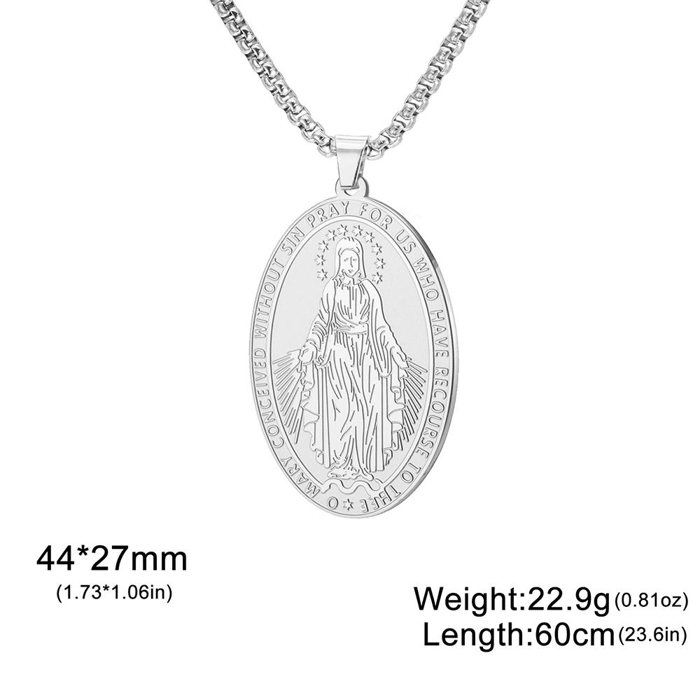 Dawapara Religious Virgin Mary Double Sided Carved Necklace Catholic Mother of God Pendant Stainless Steel Jewelry