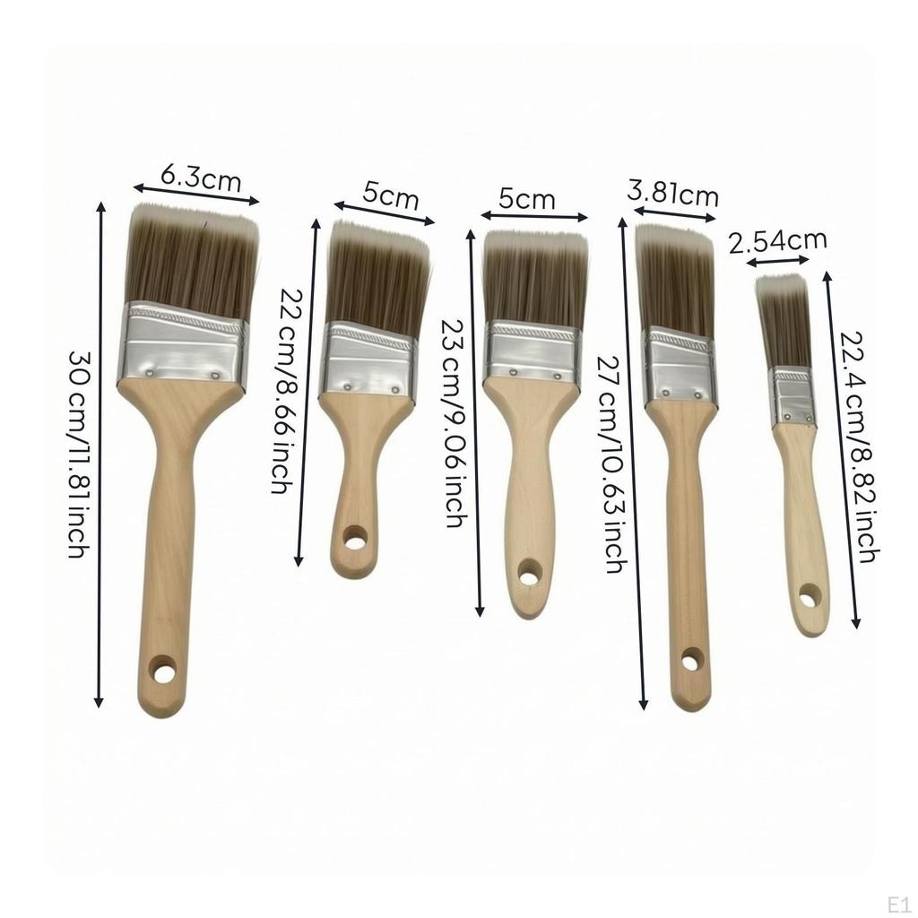 5 Pieces Nylon Bristle Paintbrushes Easy To Clean for Trim Work, Decks, Painters