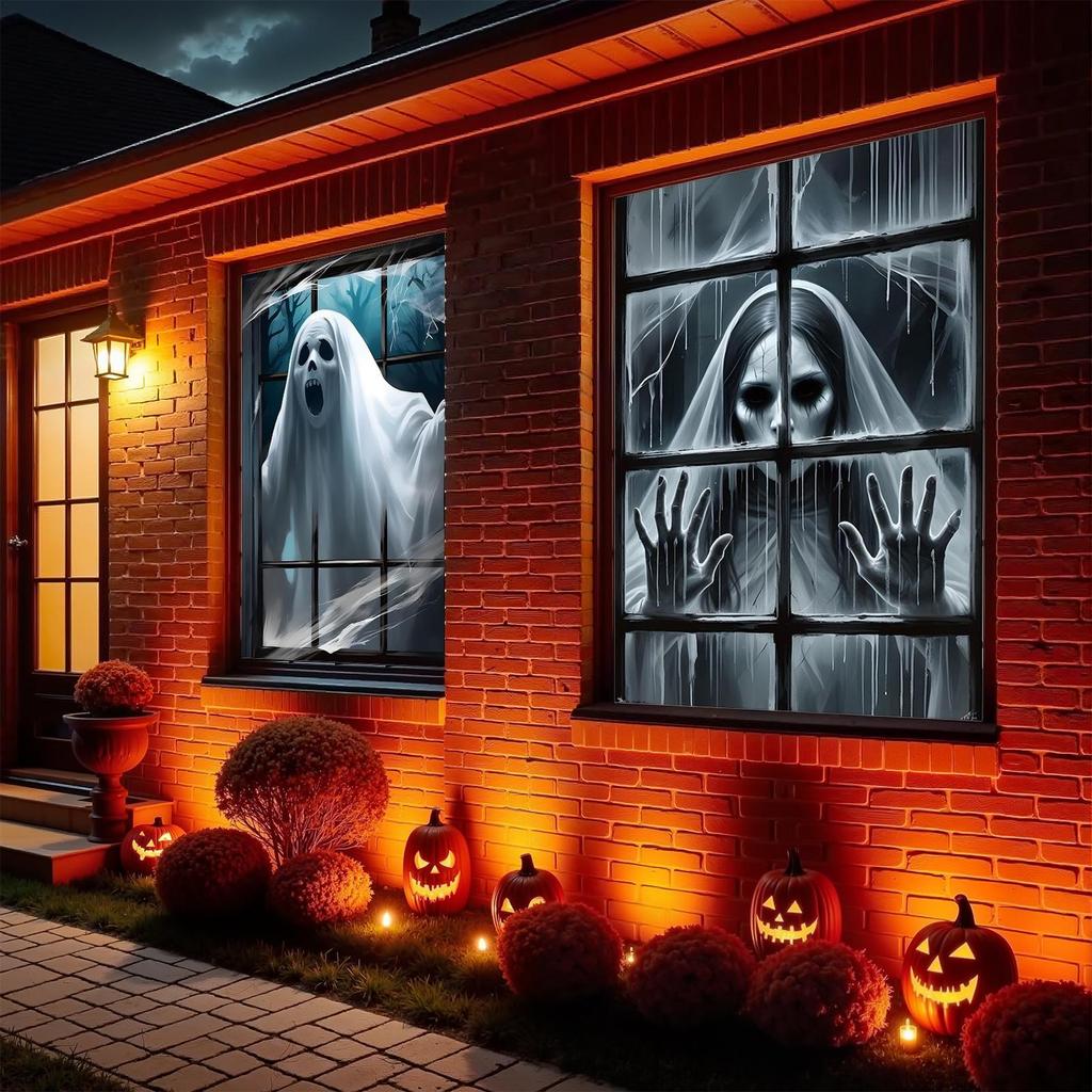 Ghost Window Cover Halloween Female Ghost Window Clings Holiday Door Poster Home Decor For Apartment Porch Outdoor Interior