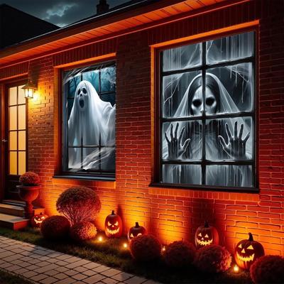 Pokrycie Okna z Duchem Halloweenowe Naklejki na Okno z Duchem Płci Żeńskiej Świąteczny Plakat na Drzwi Wystrój Domu do Mieszkania Weranda Na Zewnątrz Wnętrze