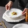 Circular Solid Color Ceramic Plate, 8-10 Inch Rock Patterned Relief Edge Dessert Plate, High-end Hotel Restaurant Tableware