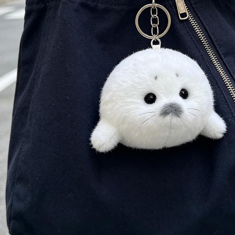 1/2pc Soft Cute Seal Plush Toy Keychain White Seal Plushies Animal Pendant Stuffed Doll Keyring Car Key Accessories Car Ornament