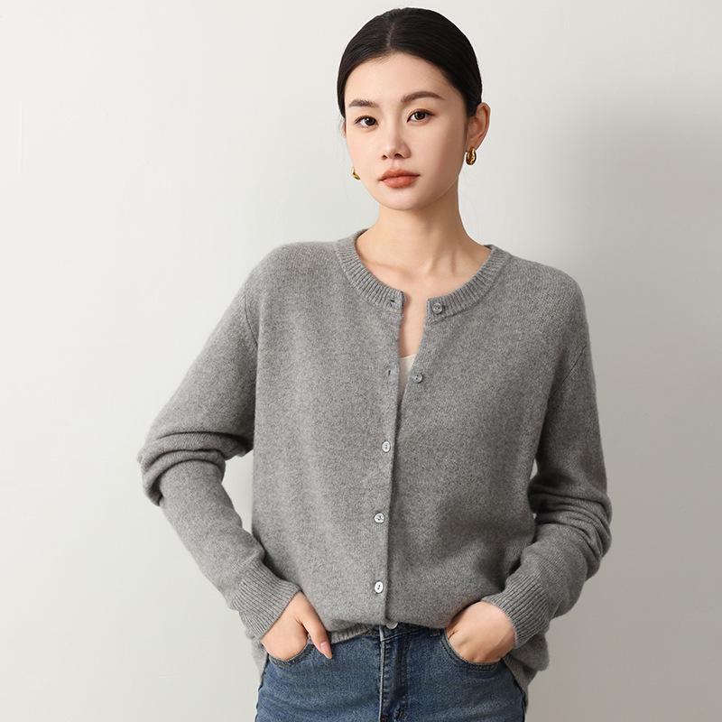 Yak Wool Women's Round Neck Cardigan - 2026 Autumn/Winter Solid Color Single-Breasted Sweater, Elegant Style
