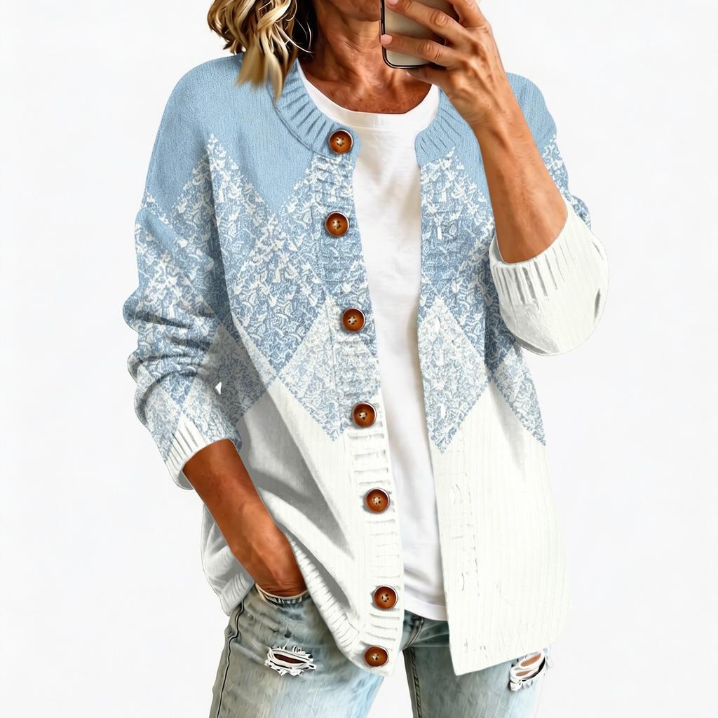 Women's Retro Printed Long Sleeve Button Front Knit Cardigan