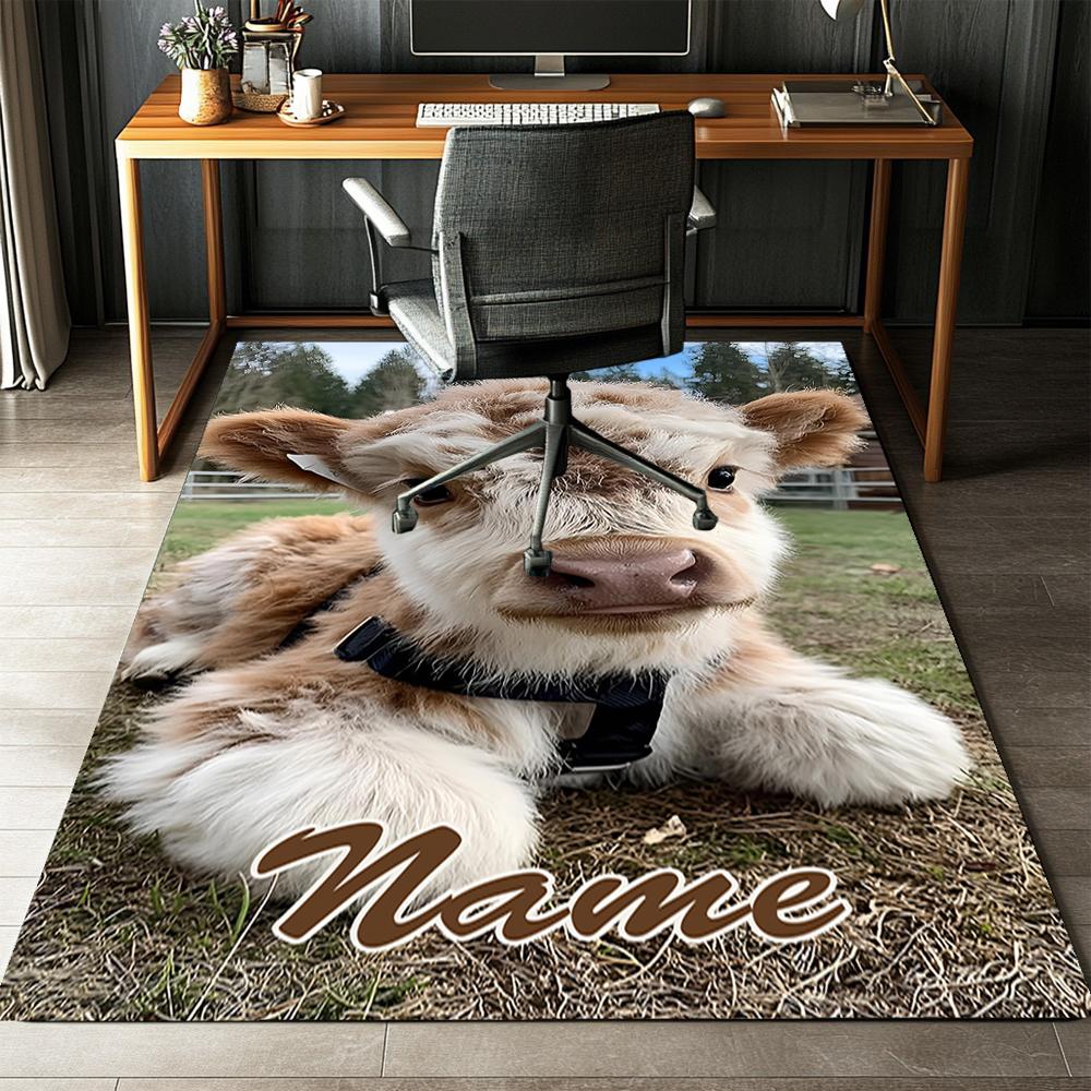 Custom Name Cow Printed Carpet,Rug for Office Chair Living Room Bedroom Kitchen Room Decor Gifts.