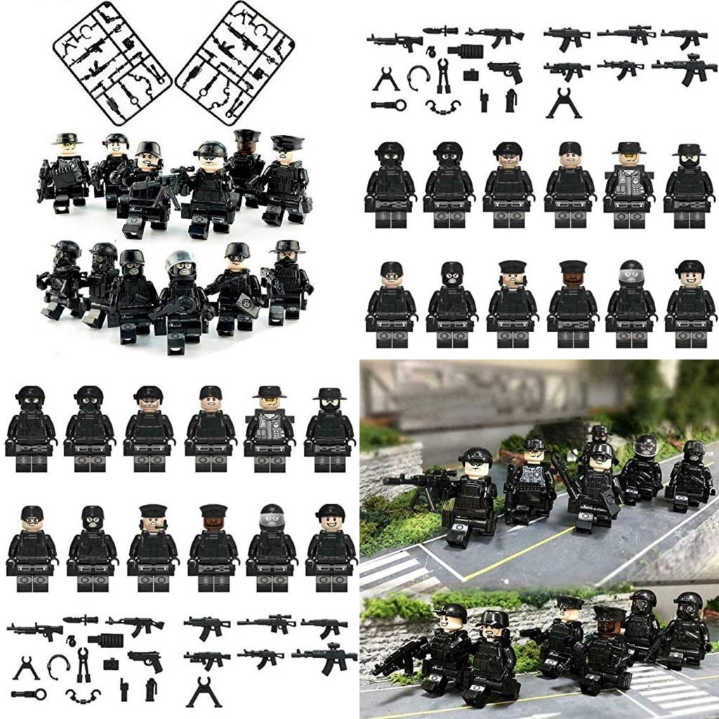 Moc Military Building Block Set Black Swat Jeep With Small Granule Assembly Toy Bag Pieces)
