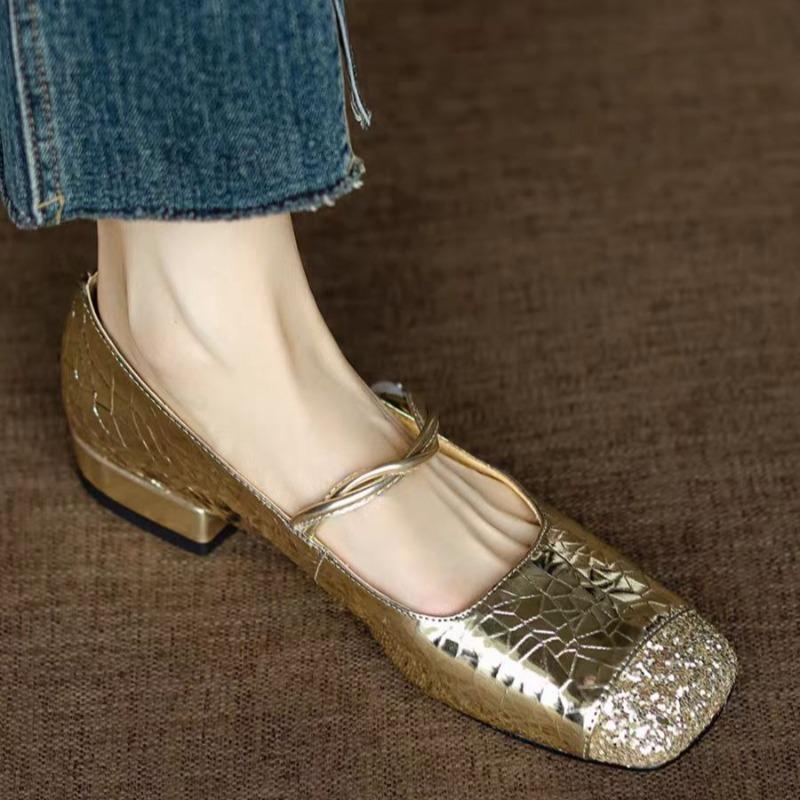 Square Heel Single Shoes Autumn New Square Toe Shallow Mouth One Strap Soft Sole Non-slip Kitten Heel Shoes