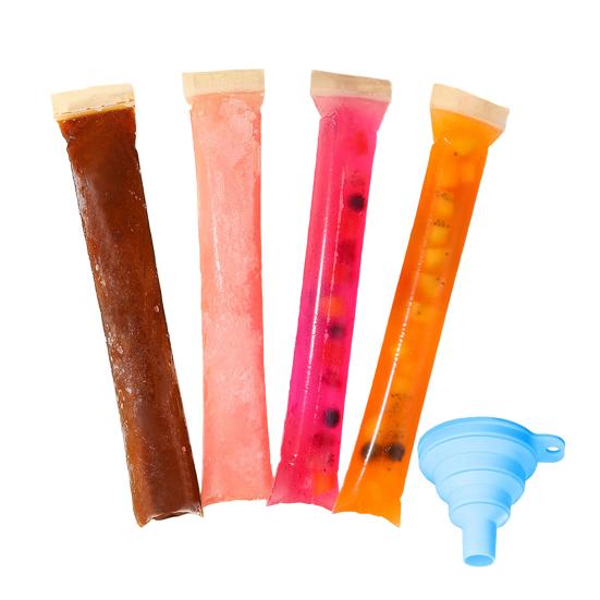

100Pcs DIY Popsicle Bags with Funnel Zip Seal Food-Grade PP Ice Pop Molds Easy Fill Milkshake Freezer Bags for Juice Yogurt Smoothies 100pcs