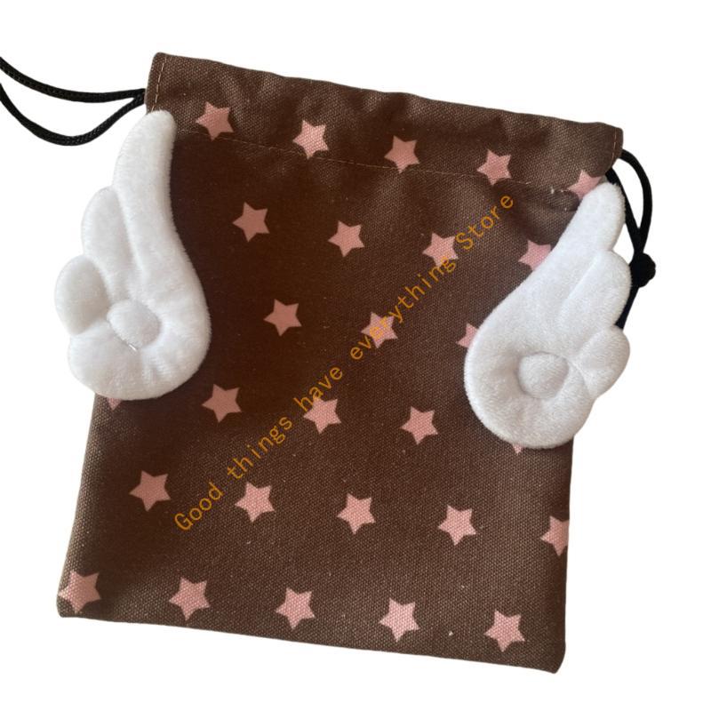 Drawstring Cosmetic Decorative Star And Wing Pattern Pocket Canvas Dustproof for Travel Essential 55KF