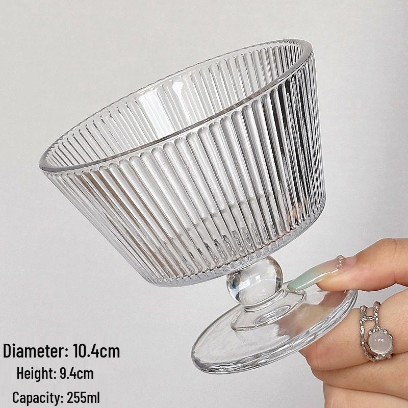 

Tall Stripe Dessert Glass: Versatile for Ice Cream, Yogurt, Oatmeal, or Sugar Water. 201-300ml