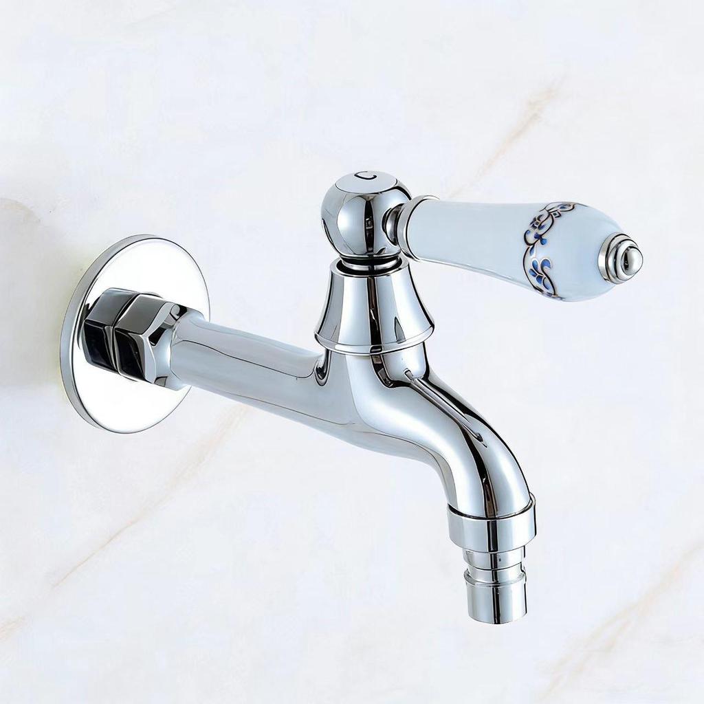 Grifo para Fregadero de Mopa de Estilo Europeo de Doble Uso con Rociador de Apertura Rápida - Agua Fría Única, Uno Entra Dos Salen