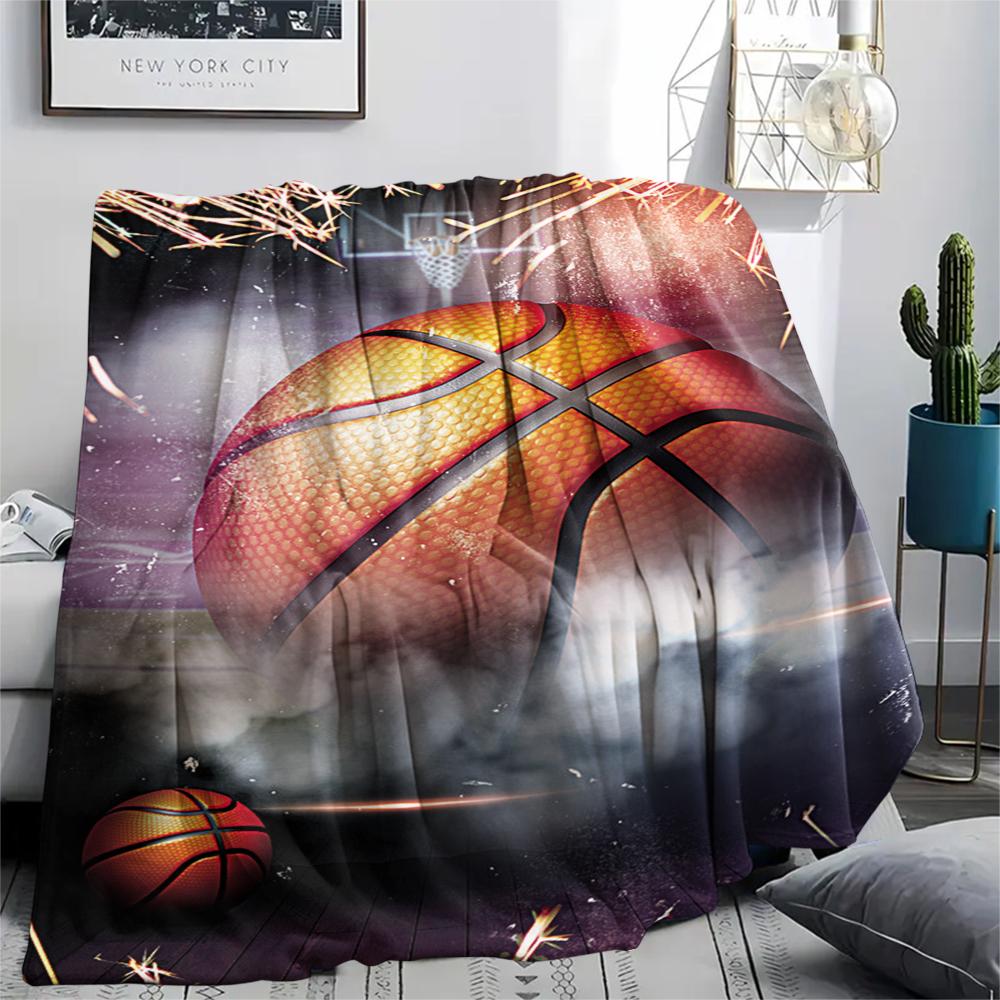 1Pc Basketball Soccer Print Flannel Blanket, High Quality Comfortable for All Seasons, Home Decor, Warmth and Comfort, Perfect for Christmas Gifts
