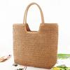 Women Straw Tote Handbag Large Capacity Crochet Beach Handbag Solid Color Weaving Travel Handbag Ladies Summer Daily Bag