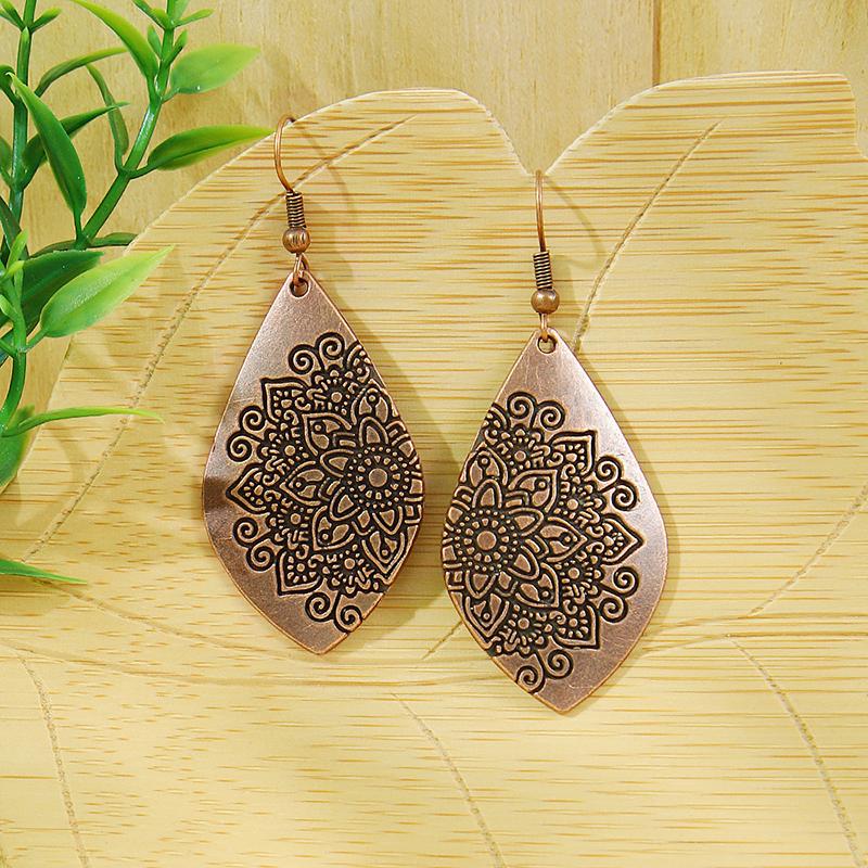 

Fashion Ethnic Boho Vintage Drop Dangle Earrings For Women Carved Metal Geometric Flower Cactus Antique Bohemian Daily Zircon