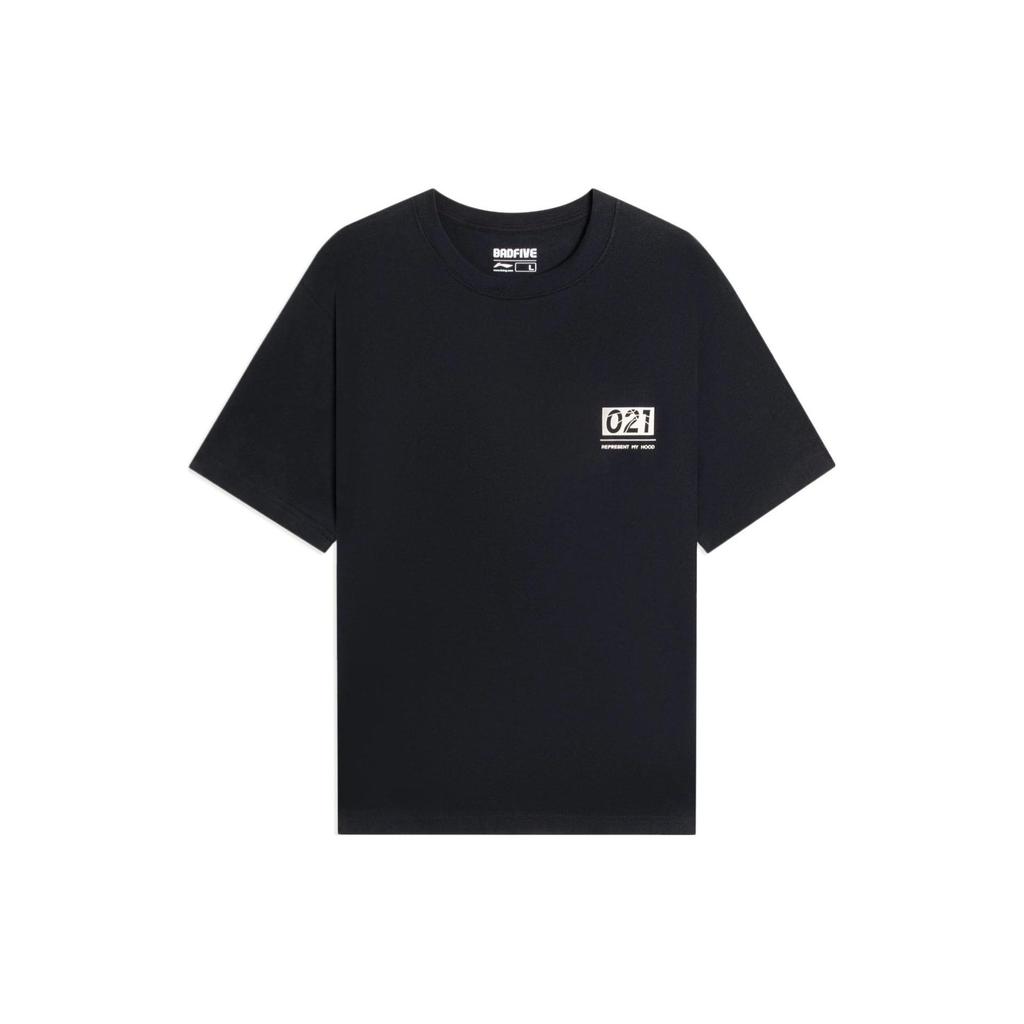 Li-Ning Badfive 2022 Shanghai City Limited Edition Hu Hood Letter Print Loose Round Neck Short Sleeve T-Shirt Unisex Tops Black AHSSB05-3