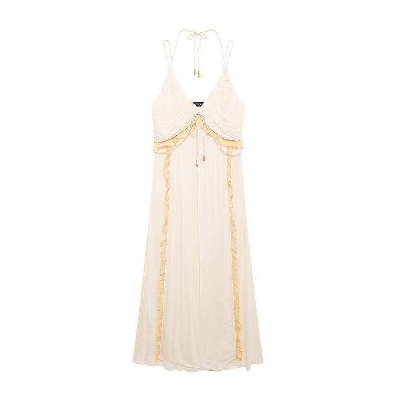 

Kaslead Новое поступление Женская одежда Модный стиль Модный Простой пошив Холтер Юбка миди Платье 5107043 Meters apricot L