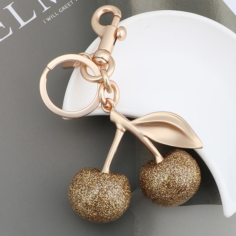 1Pc Glitter Resin Cherry Purse Keychain Sparkling Gold Cherry Bag Pendant Charm Festive Christmas Accessories