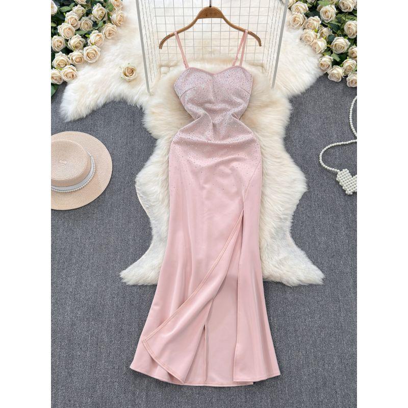 Women's Dress High-End Affordable Luxury Niche Temperament Long Sling Dress Summer Car Model Host Dress Birthday Banquet