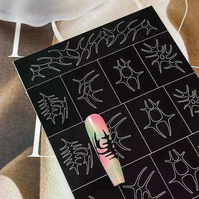 Airbrush Stencil For Nails Stars Moon Fishbone Pattern Hollow Nail Sticker Templates For French Nail Manicure Stickers
