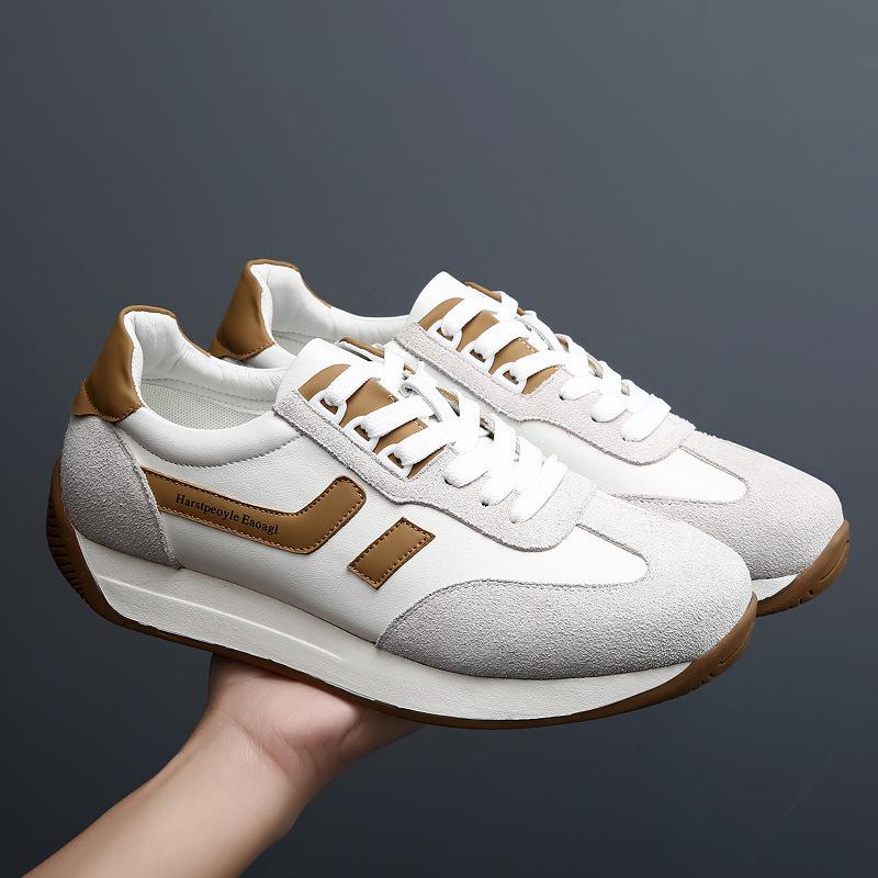 Spring new breathable thick baseplate shoes men's trendy shoes European station men's shoes genuine leather men's trendy sports and leisure shoes