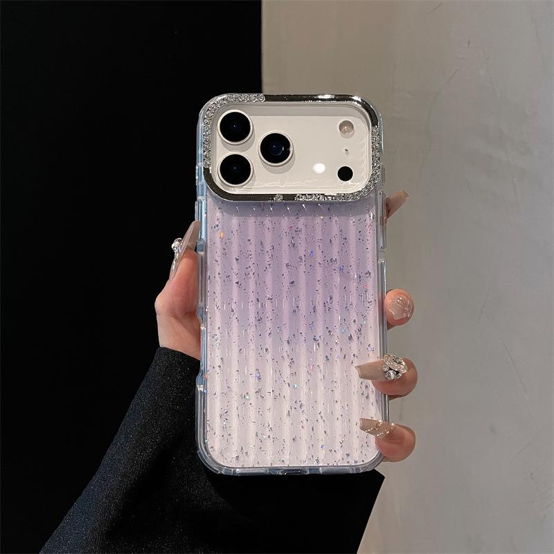 

Gradient Gold Foil Rhinestone Lens Phone Case for iPhone 13/16 Pro Max, Corrugated Stripe Design. 16pro(without packaging)