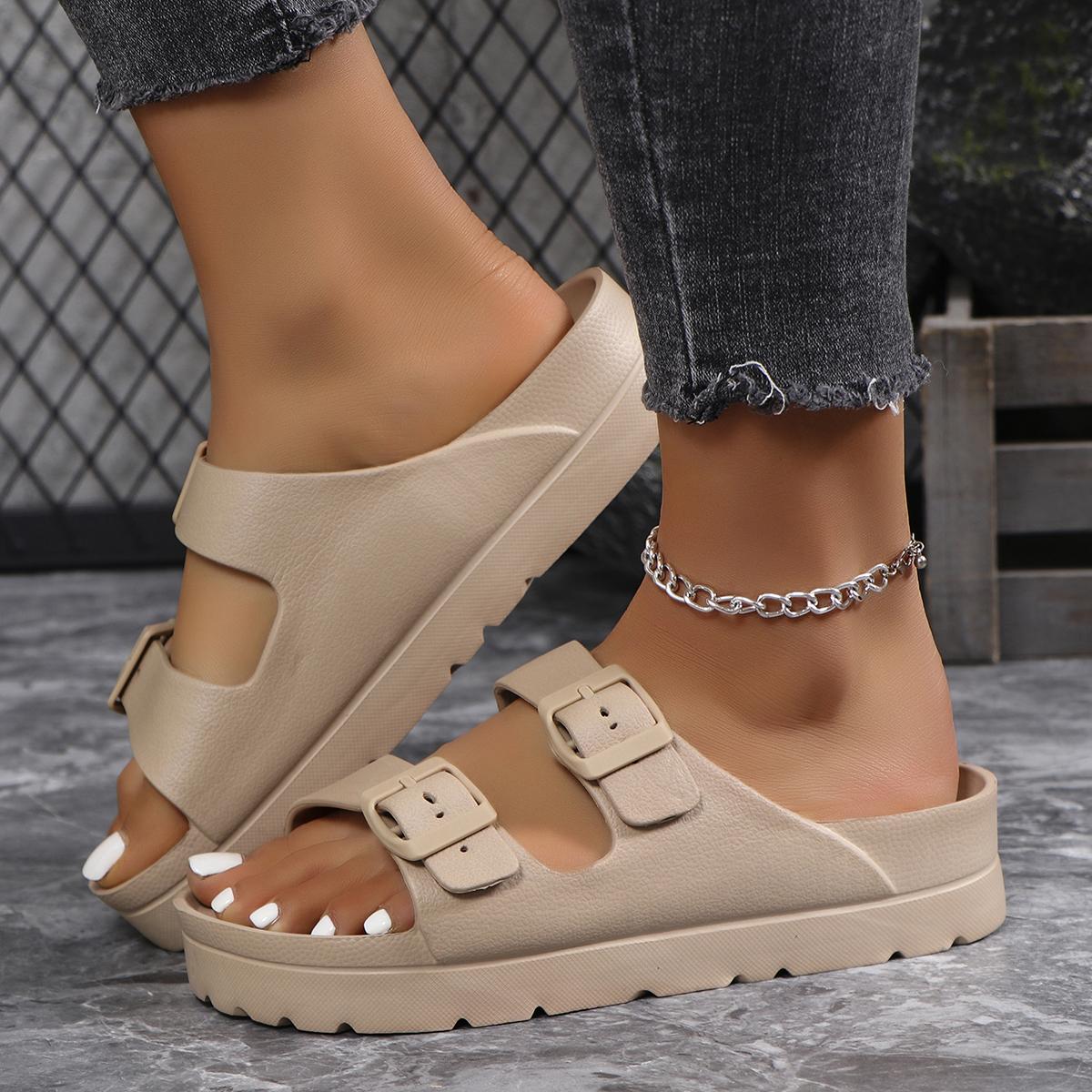 

Fashion Slippers Lightweight Buckle Thick Sole Slippers Women Summer Slip-On Platform Slide Sandals Woman Soft EVA Outdoor Flip Flops 35 коричневый