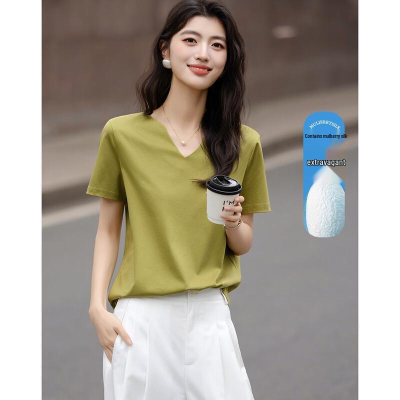 Demana Women s Silk Blend V-Neck T-Shirt M